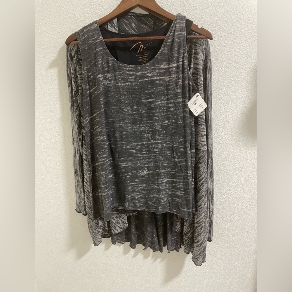 Miraclesuit Charcoal Gray Women's lined tank top with cardigan (2 piece set) NEW